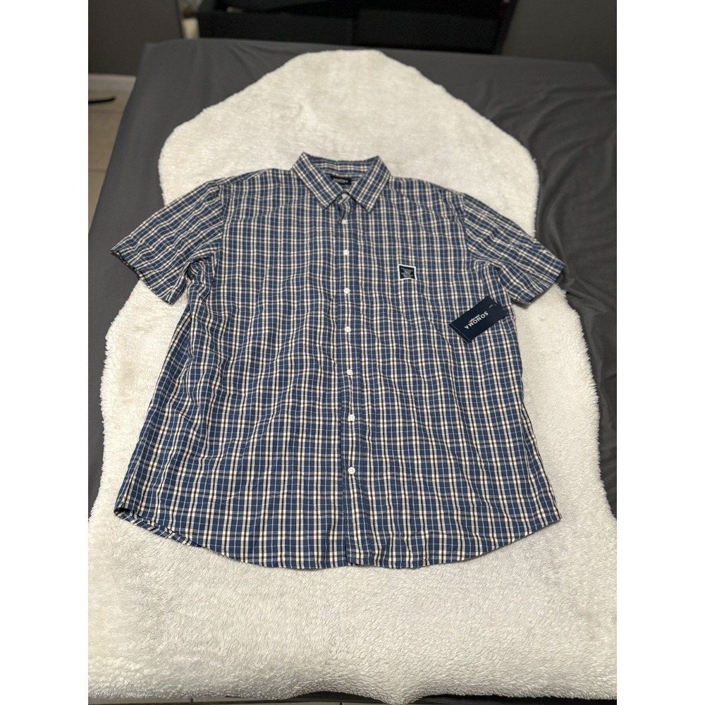 New Sonoma Men's Blue Plaid Button Down Shirt Sleeve Shirt Size XL Tall NWT‎